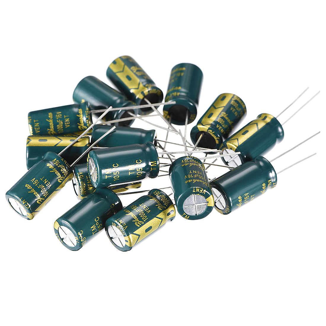 uxcell Uxcell Aluminum Radial Electrolytic Capacitor Low ESR Green with 1000UF 16V 105 Celsius Life 3000H 10 x 17 mm High Ripple Current,Low Impedance 15pcs