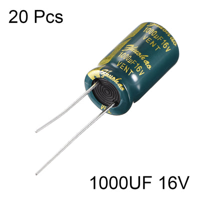 Harfington Uxcell Aluminum Radial Electrolytic Capacitor Low ESR Green with 1000UF 16V 105 Celsius Life 3000H 10 x 17 mm High Ripple Current,Low Impedance 20pcs