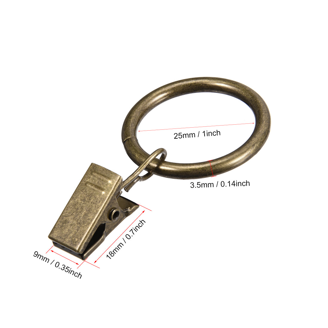uxcell Uxcell Curtain Clip Rings with Hooks Metal 1 Inch Inner Dia 3.5mm Thickness Drapery Ring for Window Curtain Rods Bronze Tone 10 Pcs