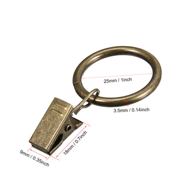 Harfington Uxcell Curtain Clip Rings with Hooks Metal 1 Inch Inner Dia 3.5mm Thickness Drapery Ring for Window Curtain Rods Bronze Tone 10 Pcs
