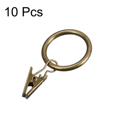 Harfington Uxcell Curtain Clip Rings with Hooks Metal 1 Inch Inner Dia 3.5mm Thickness Drapery Ring for Window Curtain Rods Bronze Tone 10 Pcs