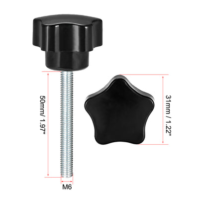 Harfington 2Pcs Star Knob Grip Male Thread  Steel Zinc Stud Black PP