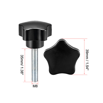 Harfington 2Pcs Star Knob Grip Male Thread  Steel Zinc Stud Black PP