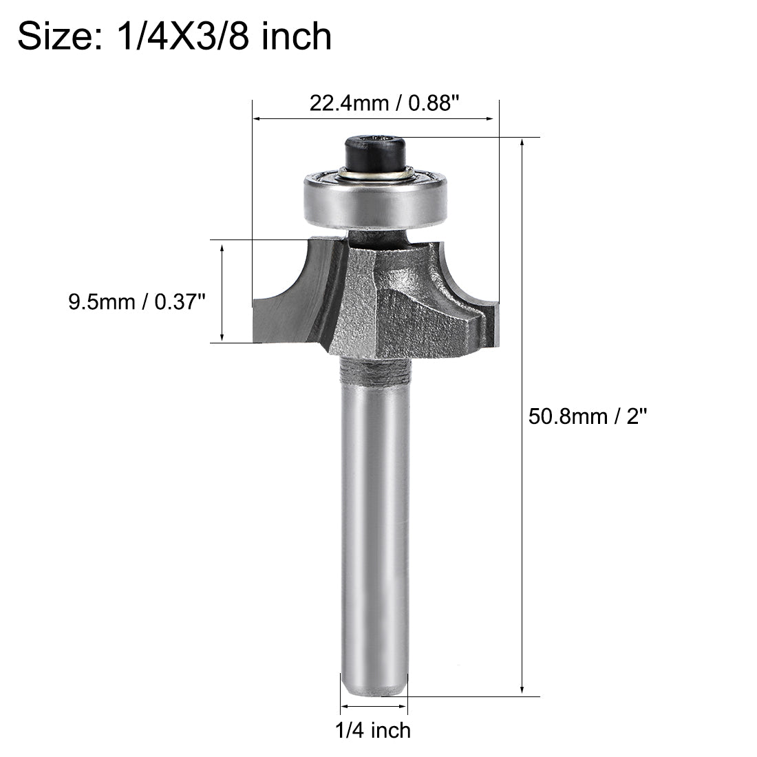Harfington Router Bit 1/4 Shank 3/8 inch Cutting Dia Round Over Corner 2 Flutes Tungsten Steel for Woodworking Milling Cutter Tool 2pcs
