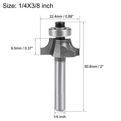 Harfington Router Bit 1/4 Shank 3/8 inch Cutting Dia Round Over Corner 2 Flutes Tungsten Steel for Woodworking Milling Cutter Tool 2pcs