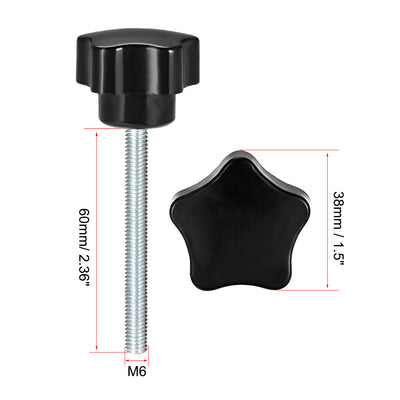 Harfington 2Pcs Star Knob Grip Male Thread  Steel Zinc Stud Black PP