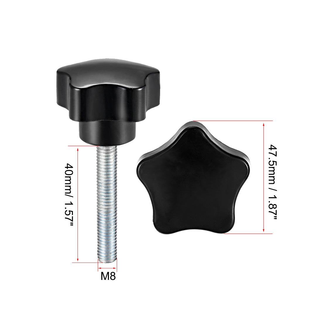 uxcell 2Pcs Star Knob Grip Male Thread  Steel Zinc Stud Black PP