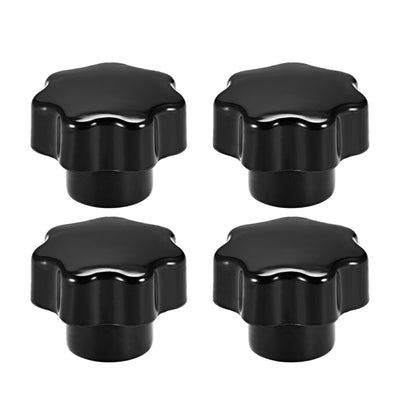 Harfington Uxcell 4 Pcs Seven-pointed Star Knob Grip Handle M8 Diameter Brass Insert Female Thread Black