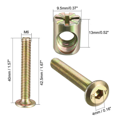 Harfington Uxcell M6x40mm Furniture Bolt Nut Set Hex Socket Screw with Barrel Nuts Phillips-Slotted Zinc Plated 10 Sets