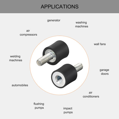Harfington Uxcell M4 Thread Male Female Rubber Mounts,Vibration Isolators,10mm x 10mm 8pcs