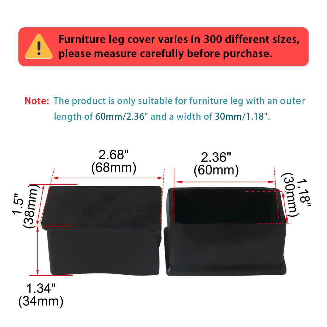 uxcell Uxcell PVC Chair Rectangle Leg Caps End Tip Pads Feet Cover Desk Floor Protector 12pcs