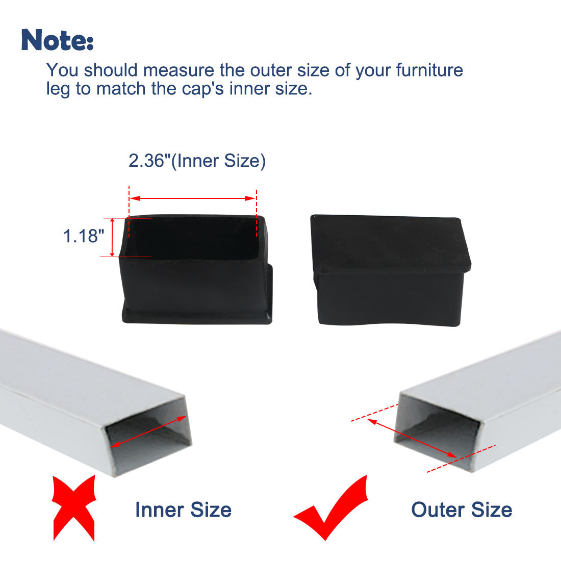 uxcell Uxcell PVC Chair Rectangle Leg Caps End Tip Pads Feet Cover Desk Floor Protector 12pcs