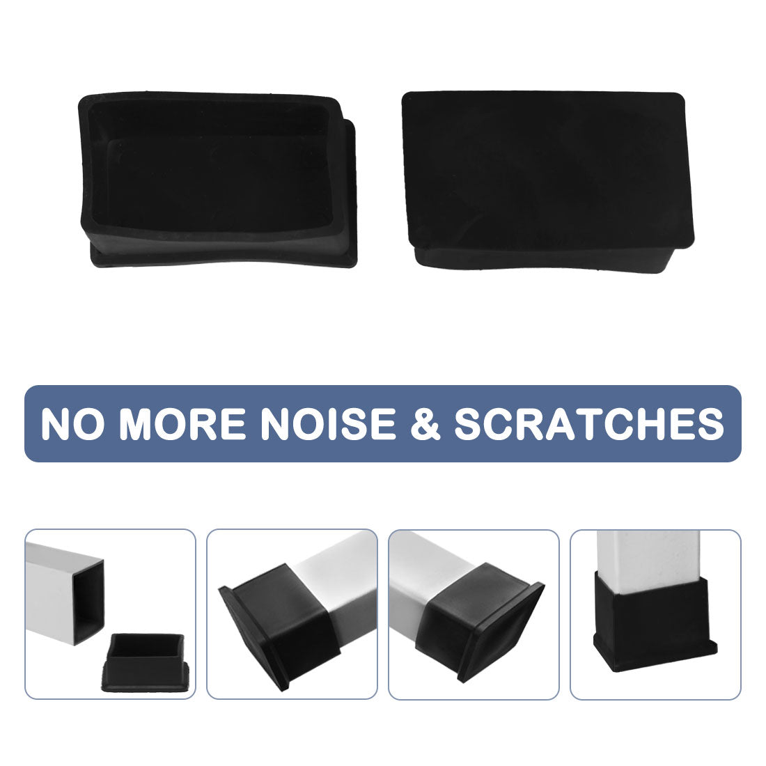 uxcell Uxcell PVC Chair Rectangle Leg Caps End Tip Pads Feet Cover Desk Floor Protector 12pcs