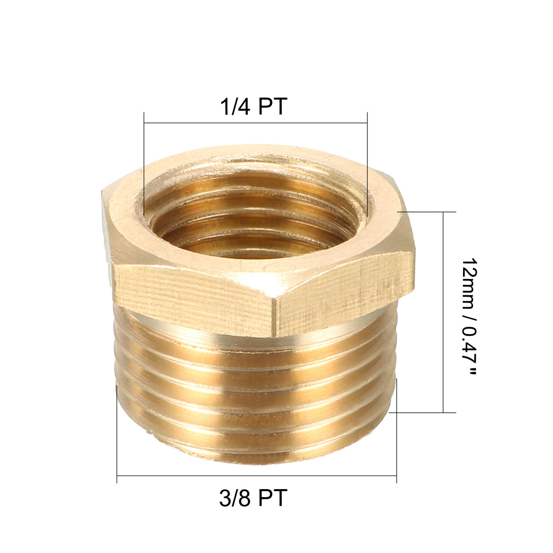 uxcell Uxcell Brass Threaded Pipe Fitting 3/8 PT Male x 1/4 PT Female Hex Bushing Adapter