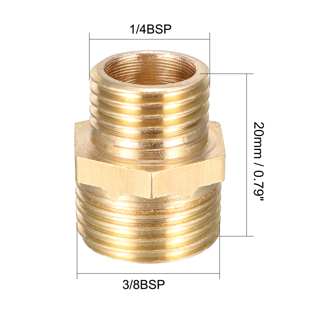 uxcell Uxcell Brass Pipe Fitting Reducing Hex Bushing 3/8 BSP Male x 1/4 BSP Male Adapter