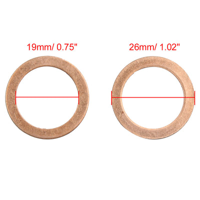 Harfington 10pcs 19mm Inner Diameter Copper Washers Flat Sealing Gaskets Ring