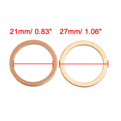 Harfington 10 Pcs 21mm Inner Diameter Flat Copper Washers Sealing Gasket Rings Fitting
