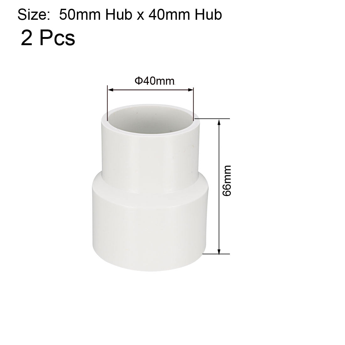 uxcell Uxcell 50mm x 40mm PVC Reducing Coupling Hub by Hub Pipe Fitting Adapter Connector 2pcs