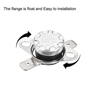 Harfington Uxcell Temperature Control Switch , Thermostat , KSD301 60°C , 10A , Normally Closed N.C 6.3mm Pin 5pcs