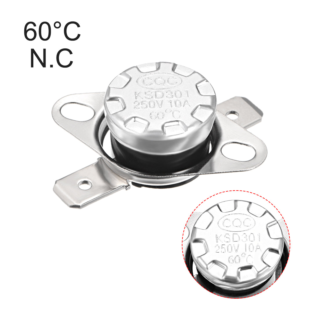uxcell Uxcell Temperature Control Switch , Thermostat , KSD301 60°C , 10A , Normally Closed N.C 6.3mm Pin 5pcs