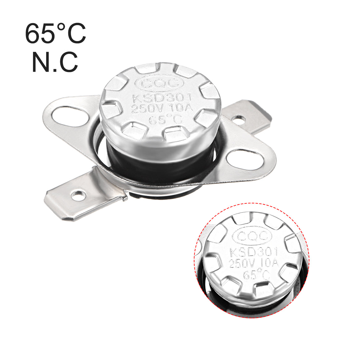 uxcell Uxcell Temperature Control Switch , Thermostat , KSD301 65°C , 10A , Normally Closed N.C 6.3mm Pin 5pcs