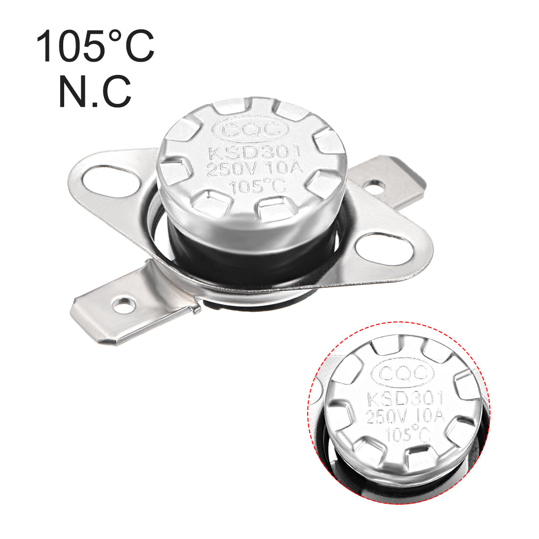 uxcell Uxcell Temperature Control Switch , Thermostat , KSD301 105°C , 10A , Normally Closed N.C 6.3mm Pin 2pcs