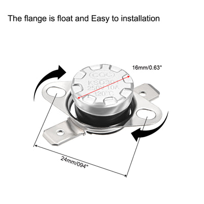 Harfington Uxcell Temperature Control Switch , Thermostat , KSD301 120°C , 10A , Normally Closed N.C 6.3mm Pin 5pcs