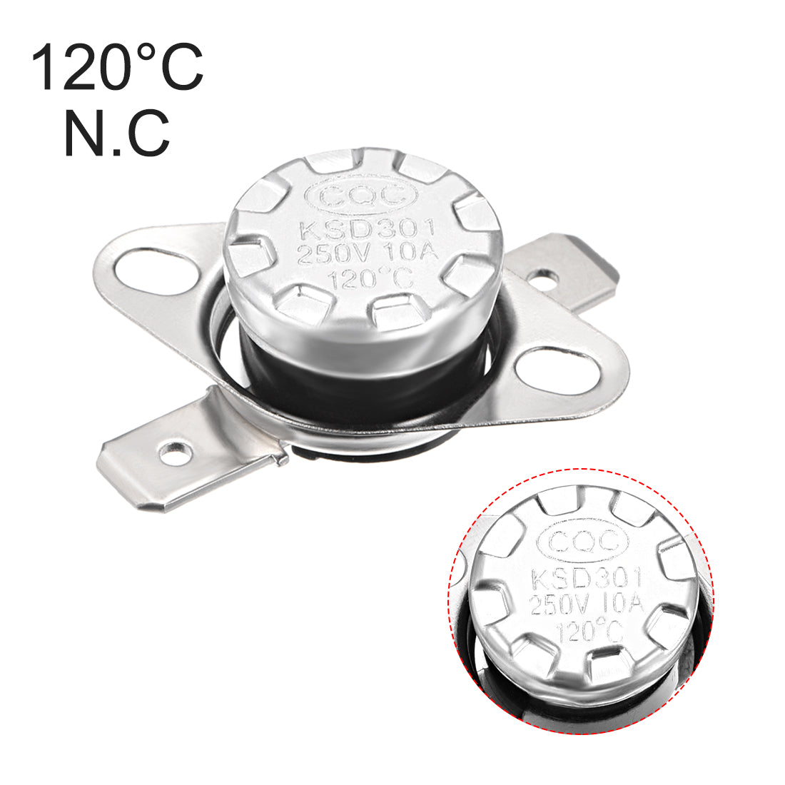 uxcell Uxcell Temperature Control Switch , Thermostat , KSD301 120°C , 10A , Normally Closed N.C 6.3mm Pin 5pcs
