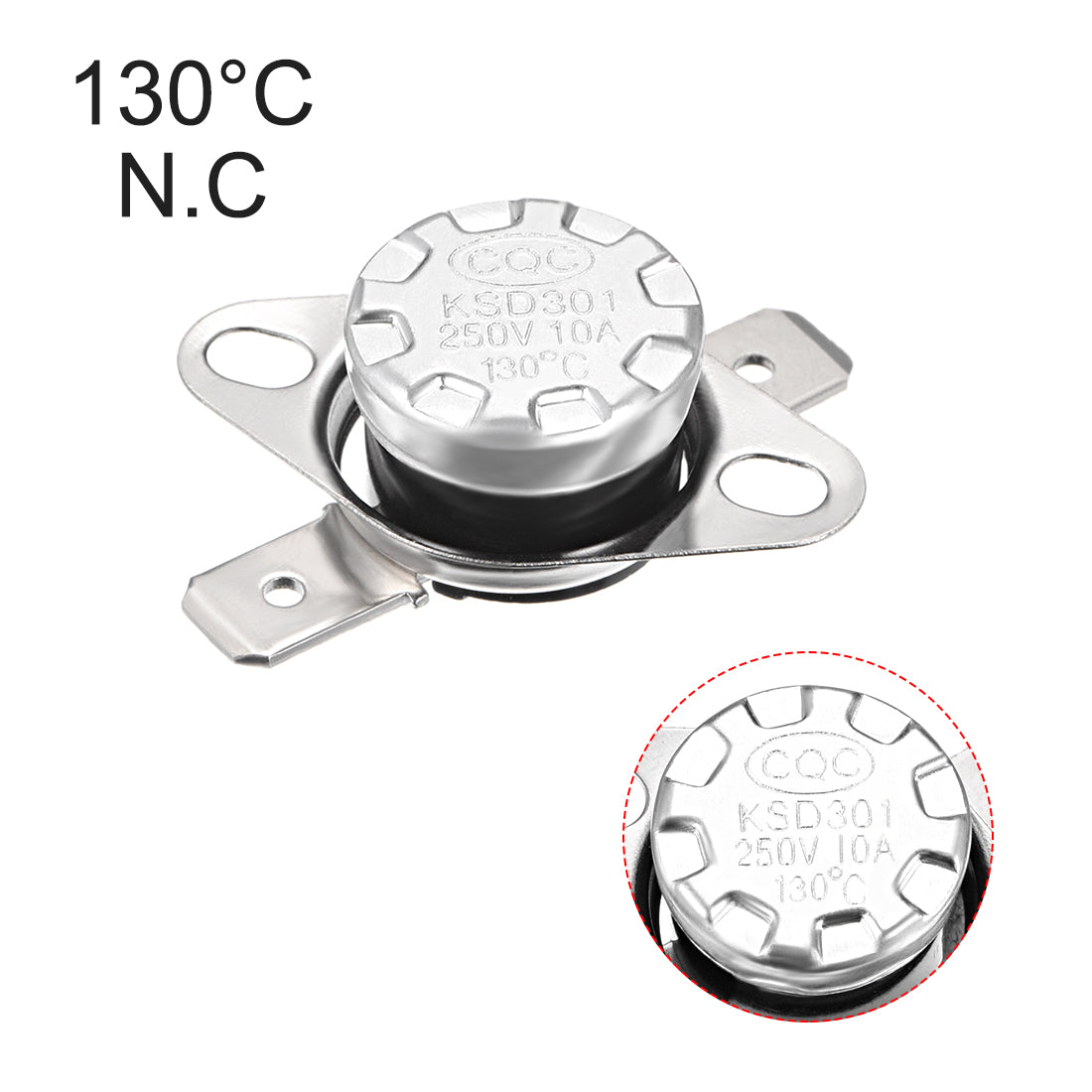 uxcell Uxcell Temperature Control Switch , Thermostat , KSD301 130°C , 10A , Normally Closed N.C 6.3mm Pin 5pcs