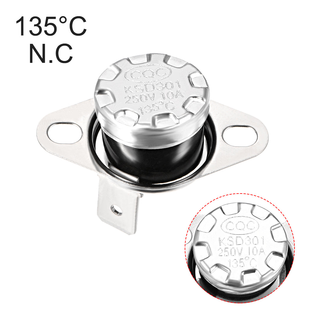 uxcell Uxcell Temperature Control Switch , Thermostat , KSD301 135°C , 10A , Normally Closed N.C 2pcs