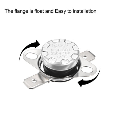Harfington Uxcell Temperature Control Switch , Thermostat , KSD301 65°C , 10A , Normally Open N.O 6.3mm Pin 5pcs