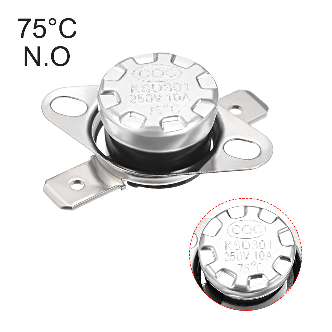 uxcell Uxcell Temperature Control Switch , Thermostat , KSD301 75°C , 10A , Normally Open N.O 6.3mm Pin 5pcs