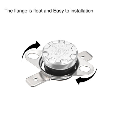 Harfington Uxcell Temperature Control Switch , Thermostat , KSD301 80°C , 10A , Normally Open N.O 6.3mm Pin 5pcs