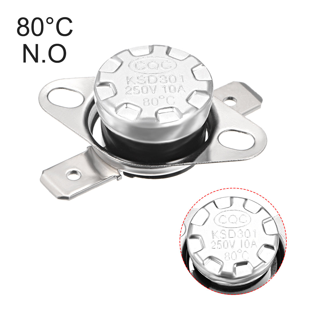uxcell Uxcell Temperature Control Switch , Thermostat , KSD301 80°C , 10A , Normally Open N.O 6.3mm Pin 5pcs