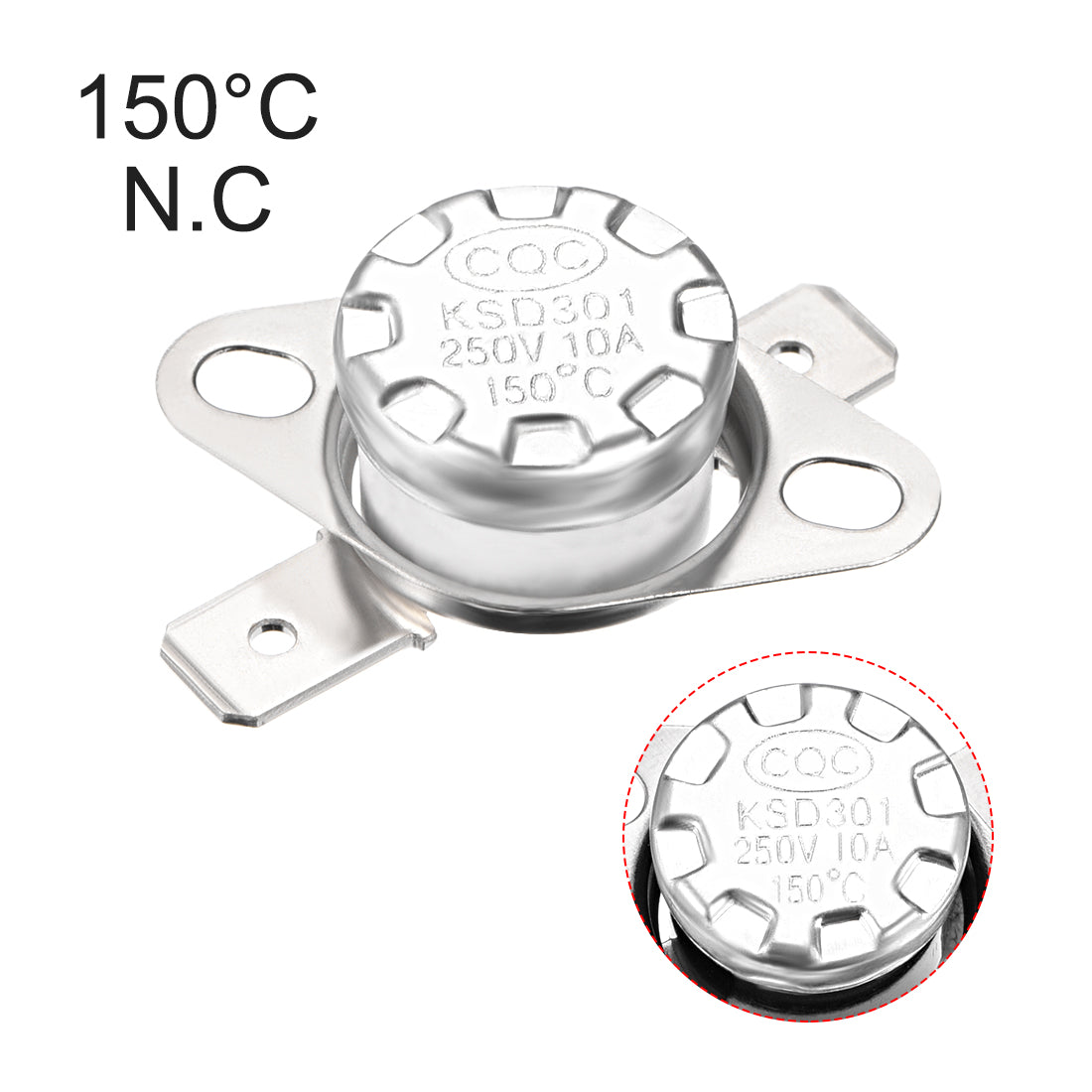 uxcell Uxcell Temperature Control Switch , Thermostat , KSD301 150°C , 10A , Normally Closed N.C 6.3mm Pin 5pcs