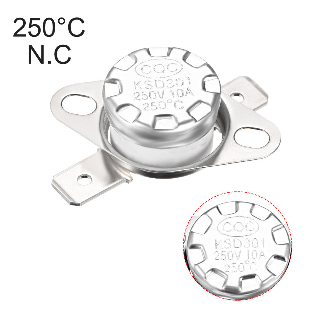 uxcell Uxcell Temperature Control Switch , Thermostat , KSD301 250°C , 10A , Normally Closed N.C 6.3mm Pin 2pcs