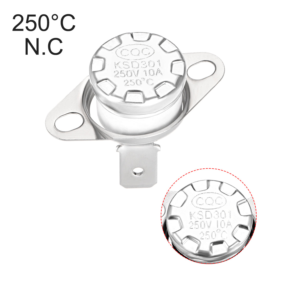 uxcell Uxcell Temperature Control Switch , Thermostat , KSD301 250°C , 10A , Normally Closed N.C 2pcs