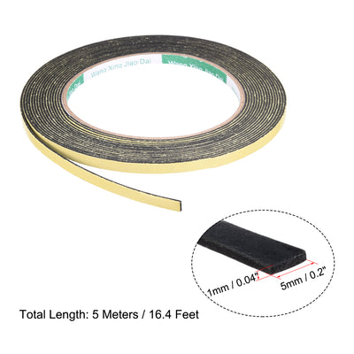 Harfington Uxcell Foam Seal Tape, 5mm Wide 1mm Thick 16.4 Feet Long Adhesive Weather Strip 2pcs