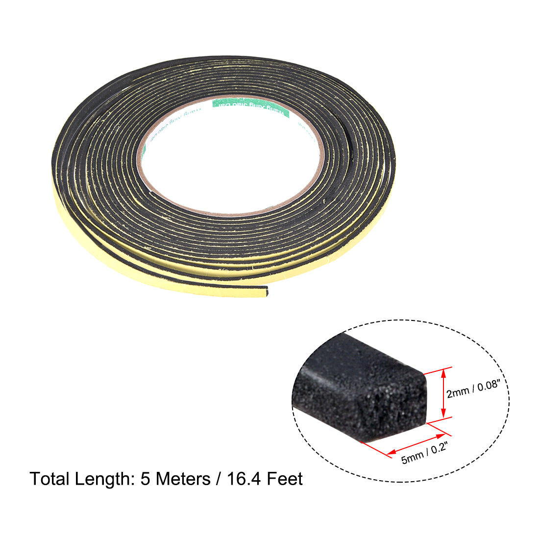 uxcell Uxcell Foam Seal Tape, 5mm Wide 2mm Thick 16.4 Feet Long Adhesive Weather Strip 2pcs
