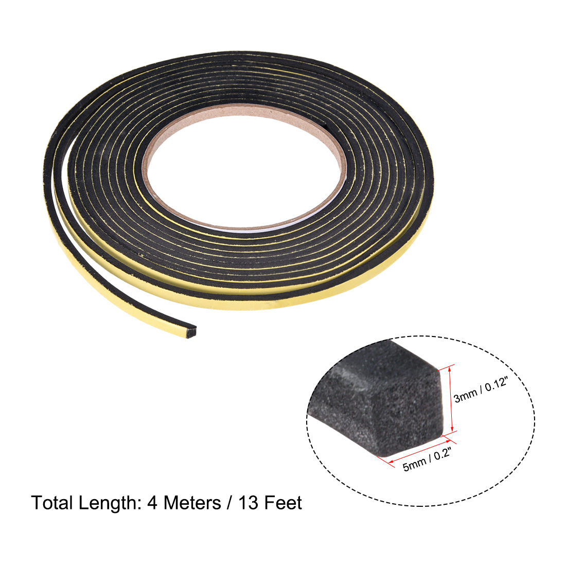 uxcell Uxcell Foam Seal Tape, 5mm Wide 3mm Thick 13 Feet Long Adhesive Weather Strip 2pcs