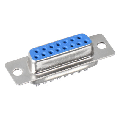 Harfington Uxcell D-sub Connector DB15 Female Socket 15-pin 2-row Port Terminal Breakout for Mechanical Equipment CNC Computers Blue 5pcs