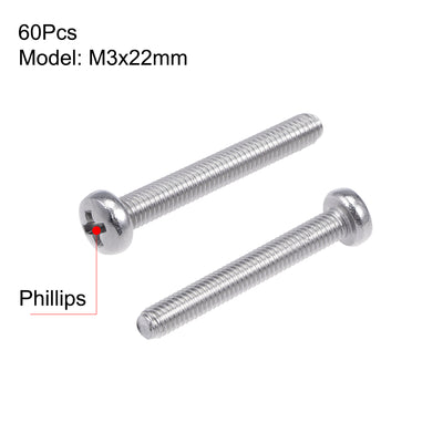 Harfington 60Pcs Stainless Steel Pan Phillips Head Machine Screw