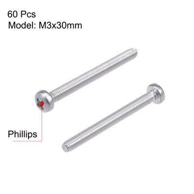 Harfington 60Pcs Stainless Steel Pan Phillips Head Machine Screw