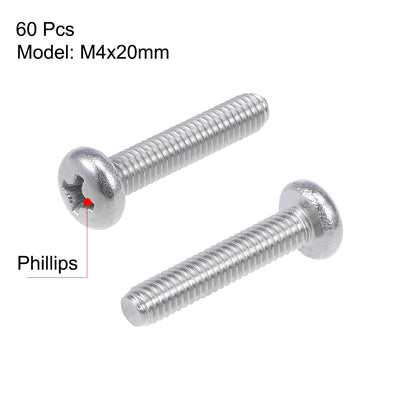 Harfington 60Pcs Stainless Steel Pan Phillips Head Machine Screw