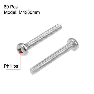 Harfington 60Pcs Stainless Steel Pan Phillips Head Machine Screw