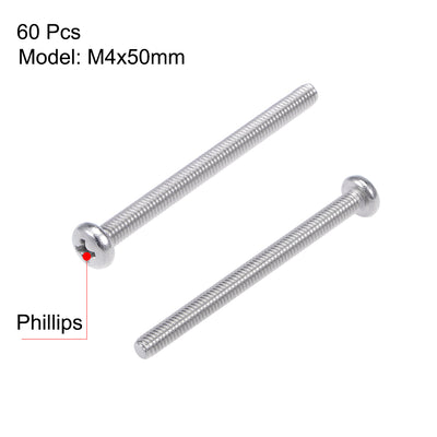 Harfington 60Pcs Stainless Steel Pan Phillips Head Machine Screw