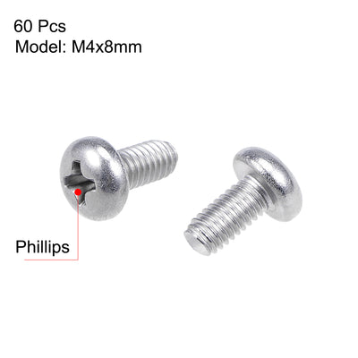 Harfington 60Pcs Stainless Steel Pan Phillips Head Machine Screw