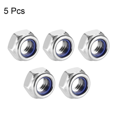 Harfington Uxcell M8x1.25mm Hex Lock Nuts Stainless Steel Nylon Insert Self-Lock Nuts, 5Pcs Silver