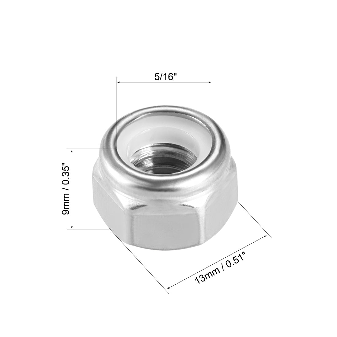 uxcell Uxcell 5/16"-18 Nylon Insert Hex Lock Nuts, 304 Stainless Steel, Plain Finish, 25 Pcs