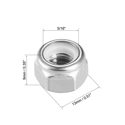 Harfington Uxcell 5/16"-18 Nylon Insert Hex Lock Nuts, 304 Stainless Steel, Plain Finish, 25 Pcs